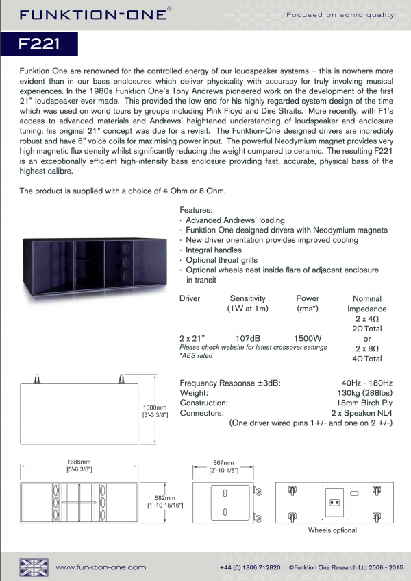 Funktion-One F221 sound system instructions and dimensions
