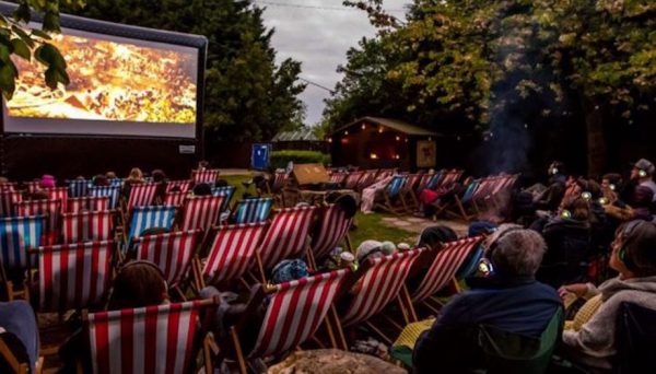 Outdoor cinema package with folding chairs