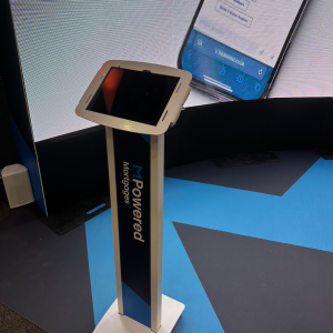 iPad stand hire with custom branding for exhibitions